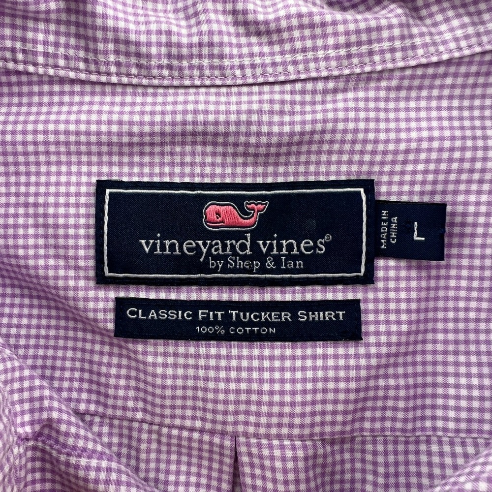 Vineyard Vines Men Large Classic Fit Tucker Shirt Purple Gingham Long Sleeve Ivy - Picture 6 of 10